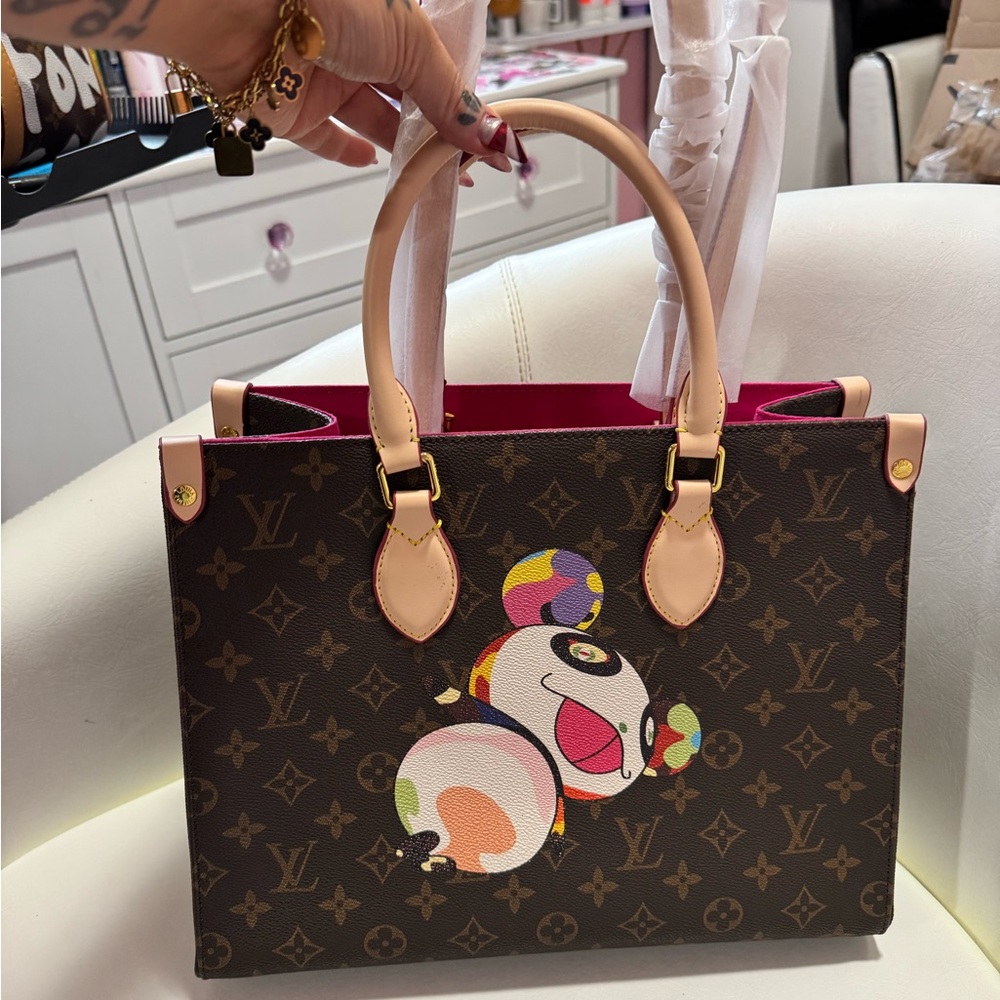 Source Unknown Brown Monogram Tote with Multicolo… - image 1